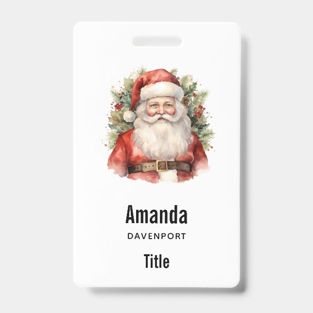 Badge Père Noël de Noël vintage souriant (Avant)