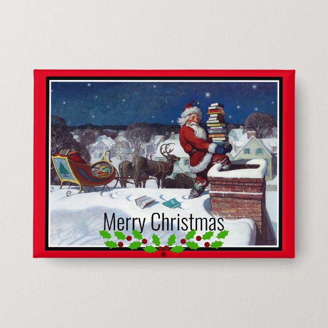 Badge Père Noël livre à Noël (Recto)