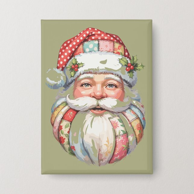 Badge Père Noël patchwork Noël Rétro  (Recto)