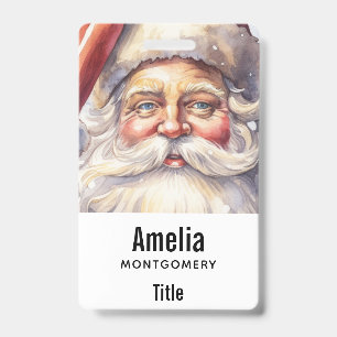 Badge Père Noël rétro dans un chapeau rouge de Noël