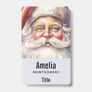 Badge Père Noël rétro dans un chapeau rouge de Noël