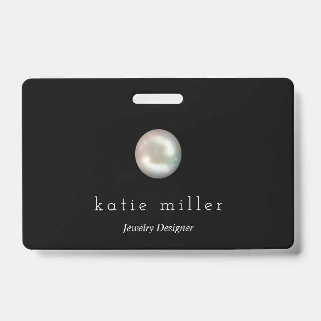 Badge Perle noire brillante | Concepteur de bijoux (Avant)