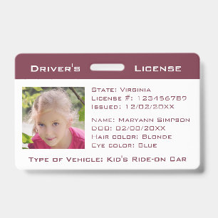 Badge Permis de conduire fictif pour enfants pour vélos 