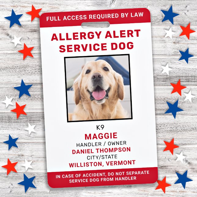 Badge Personalized Service Dog Allergy Alert Dog Photo (Créateur téléchargé)