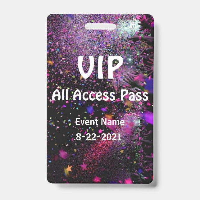 Badge personnalisable vertical VIP All Access Pass (Avant)