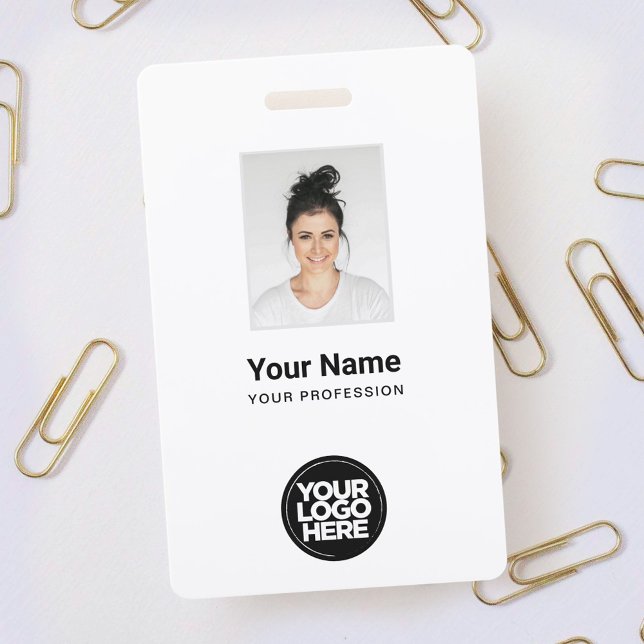 Badge personnalisé blanc employé, code-barres, log (Créateur téléchargé)