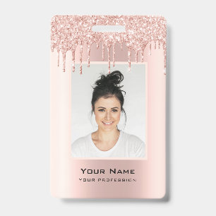 Badge personnalisé employé paillettes rose gold