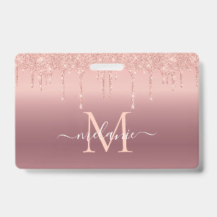 Badge personnalisé en or rose avec lettre ou nom p