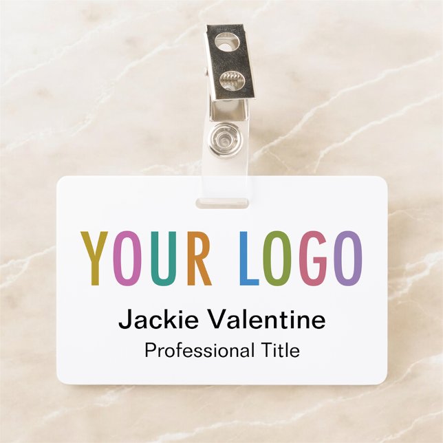 Badge personnalisé en PVC avec attache logo et cor (MISOOK White Horizontal Name Badge with Logo on Top)