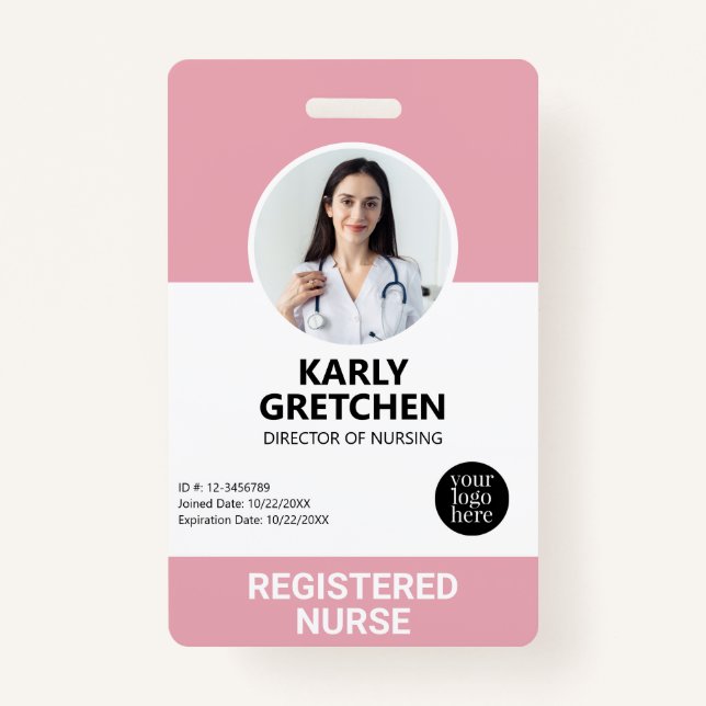 Badge Personnalisé Moderne Employé de l'hôpital Photo ID (Devant)