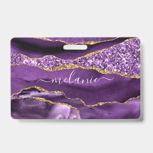 Badge Personnalisé Paillettes Or Violet Pourpre Ag