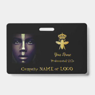 Badge personnalisé QUEEN BEE avec nom en OR + NOIR