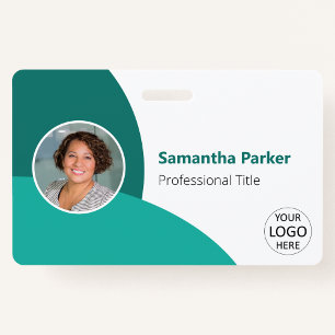 Badge personnalisé sarcelle, Photo, Logo, Code-bar