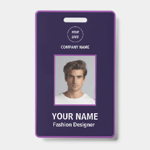Badge personnalisé violet et blanc moderne profess