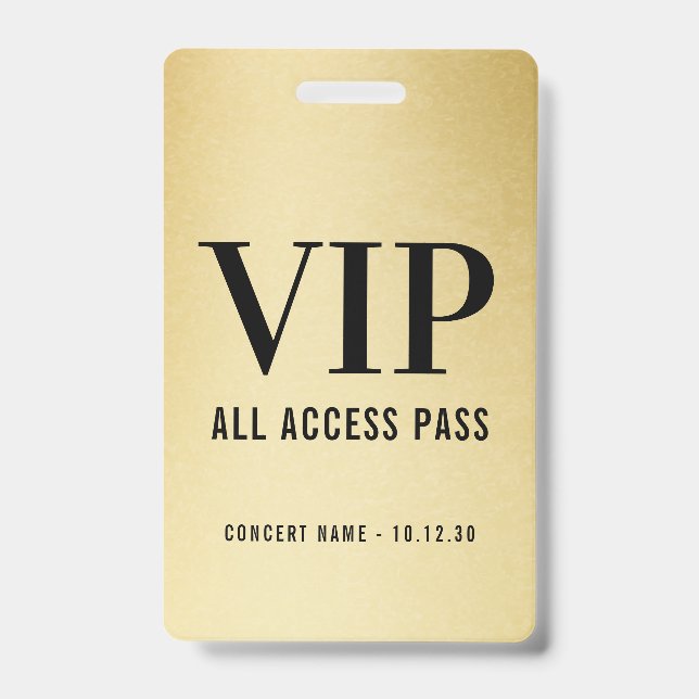 Badge Personnalisé VIP All Access Concert Faux Gold (Face)