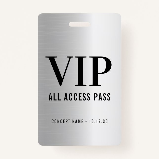 Badge Personnalisé VIP All Access Concert Faux Silver (Devant)