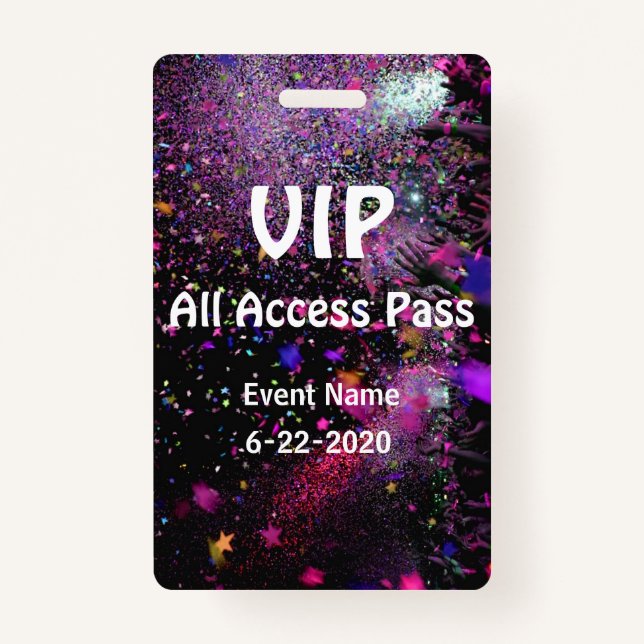 Badge PERSONNALISER verticale de l'accès VIP All Access  (Devant)