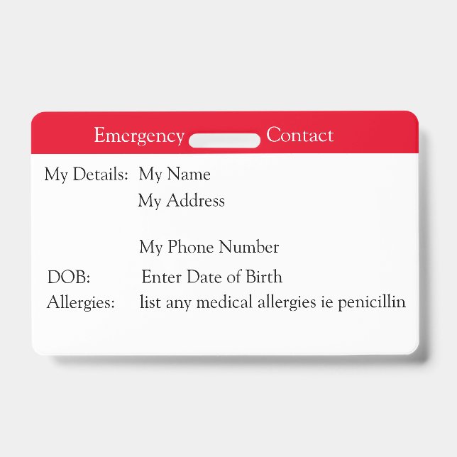 Badge Personne à contacter en cas d'urgence (Avant)