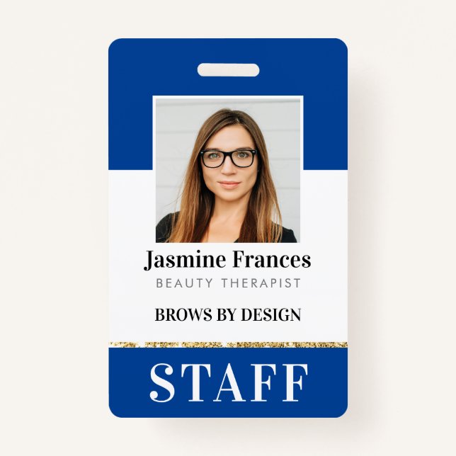 Badge PERSONNEL MODERNE PHOTO ID travail design chic ble (Devant)