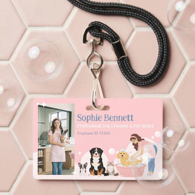 Badge Pet Dog Grooming Salon Photo Staff Name ID (Pet Dog Grooming Salon Photo Staff Name ID Badge)