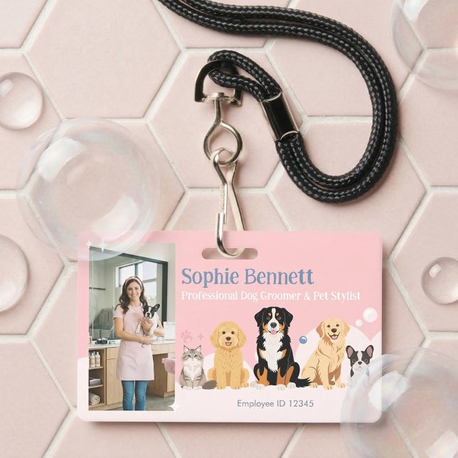 Badge Pet Dog Grooming Salon Photo Staff Name ID (Pet Dog Grooming Salon Photo Staff Name ID Badge)