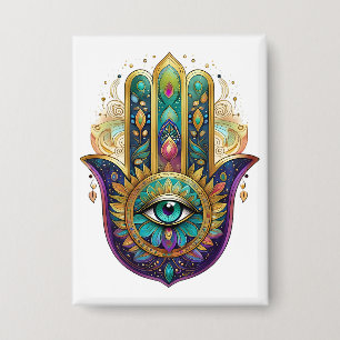 Badge Pétales violettes vert or Hamsa Turquoise Troisièm