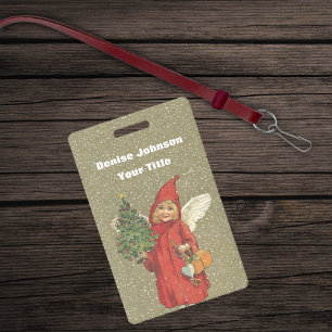 Badge Petit ange de l'arbre vintage victorien neige beig