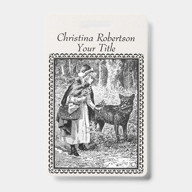 Badge Petit Chaperon Rouge Illustration Noir Blanc Cadre (Avant)