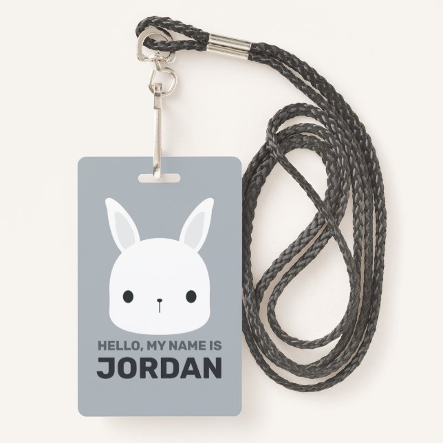 Badge Petit lapin de lapin mignon avec nom personnalisé (Devant avec lanière)
