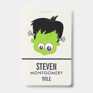 Badge Petit monstre de Frankenstein vert mignon visage H