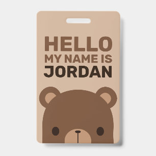 Badge Petit ours Brown mignon avec nom personnalisé