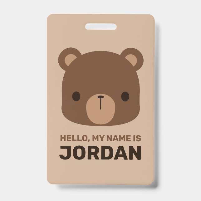 Badge Petit ours Brown mignon avec nom personnalisé (Avant)