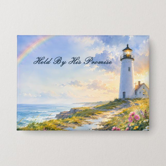 Badge Phare Arc-en-Ciel Aquarelle Côtière (Recto)