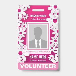Badge Photo Bénévole Joyeux Heureux Marguerites Blanches