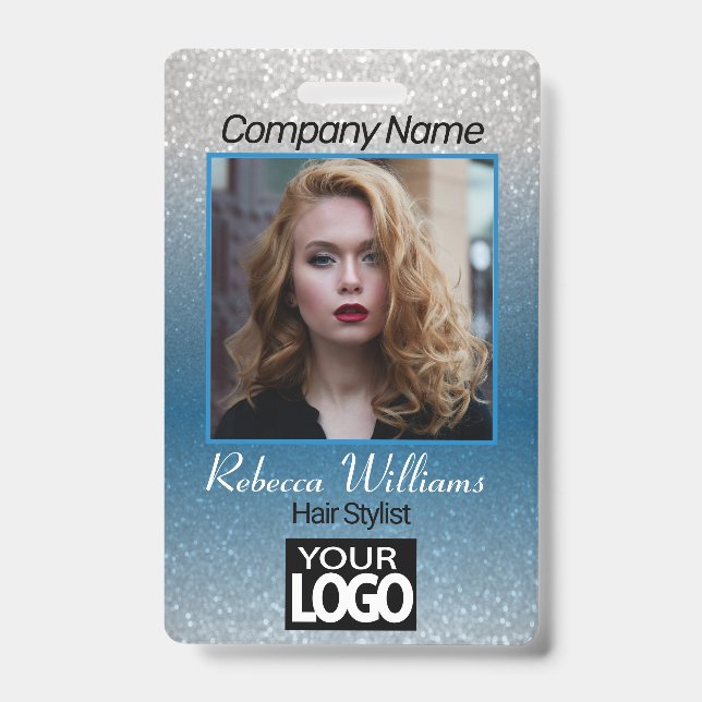 Badge Photo - Bleu foncé avec Faux Paillettes (Avant)