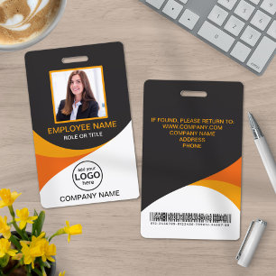 Badge Photo Code-barres employé d'entreprise Orange Jaun