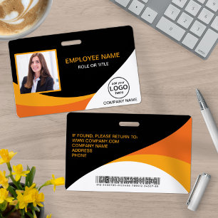 Badge Photo Code-barres Employé d'entreprise Orange Jaun