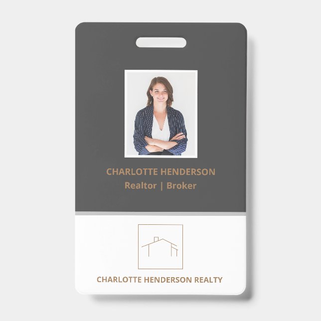 Badge Photo d'agent immobilier gris moderne (Avant)