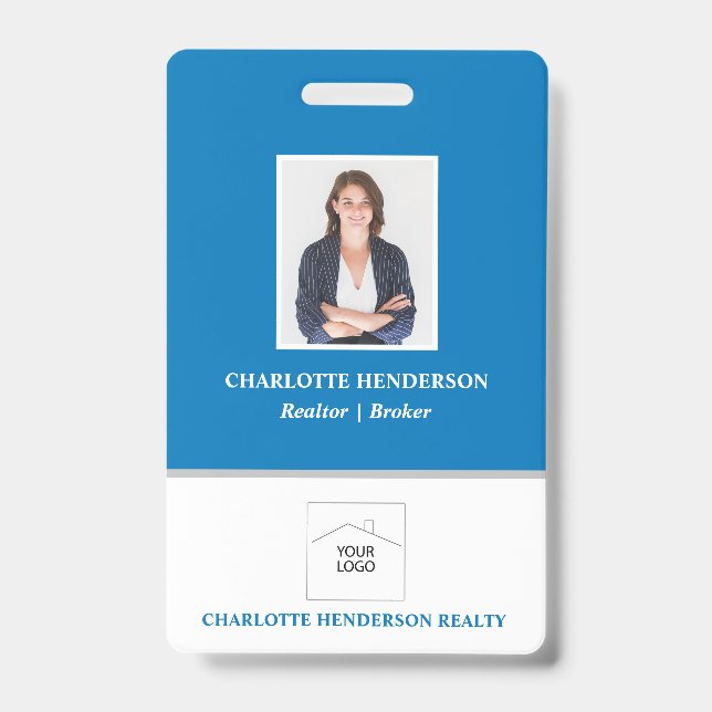 Badge Photo d'Agent Immobilier Professionnel Bleu (Avant)