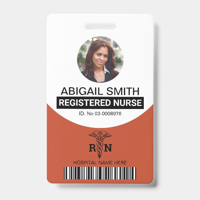 Badge Photo de caducée d'infirmière diplômée en terre cu (Avant)