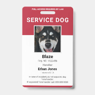 Badge Photo de chien d'assistance Rouge