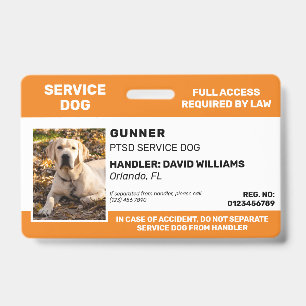 Badge Photo de chien de service blanc orange personnalis