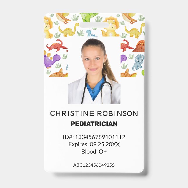Badge Photo de dinosaure mignon pour pédiatre (Avant)