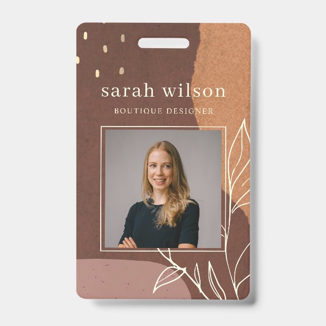 Badge Photo de feuillage abstrait rouille rose orange (Avant)