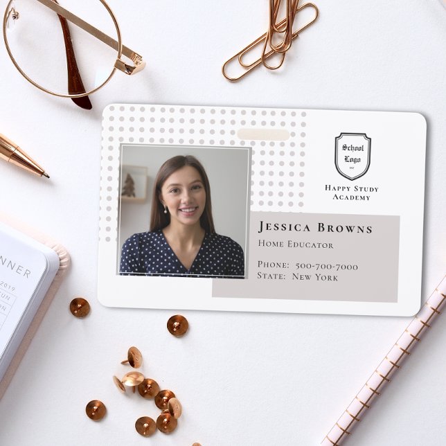 Badge Photo de l'école d'enseignement à la maison - phot (Homeschool Student Teacher Photo School Logo White Badge )