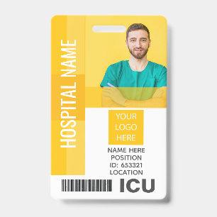 Badge Photo de l'employé jaune, Code barre, ID de l'ICU 