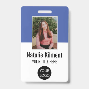 Badge Photo de l'employé Nom Logo Code-barres Bleu et Bl