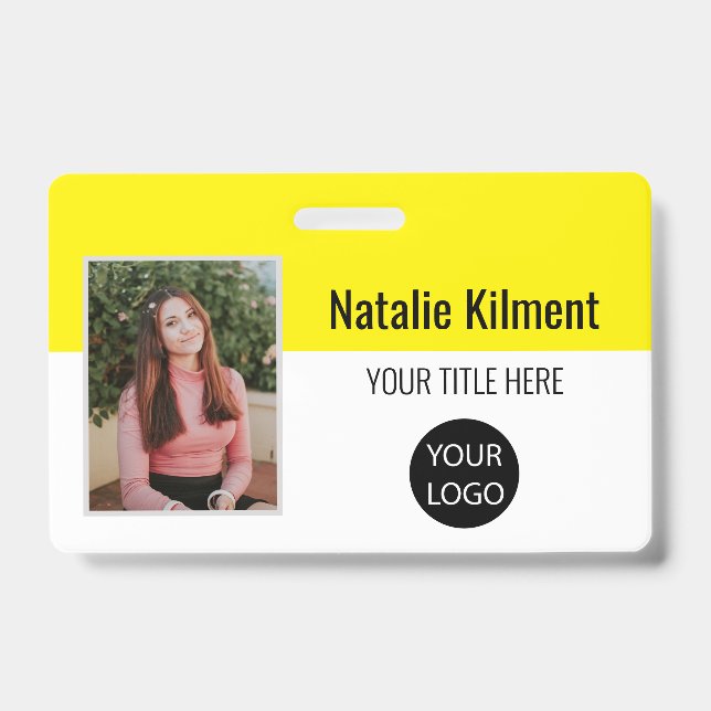 Badge Photo de l'employé Nom Logo Code-barres Jaune et B (Avant)