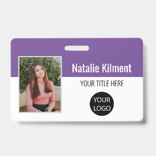 Badge Photo de l'employé Nom Logo Code-barres Violet et