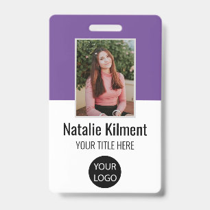 Badge Photo de l'employé Nom Logo Code-barres Violet et